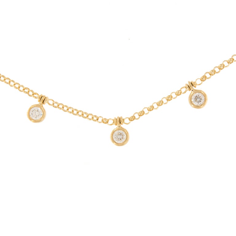 Bezel Set Diamond Dangle 18 Karat Gold Chain Necklace For Sale at ...