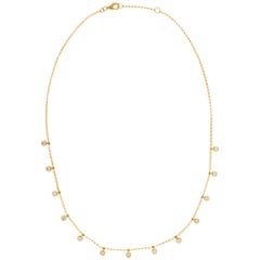 Bezel Set Diamond Dangle 18 Karat Gold Chain Necklace