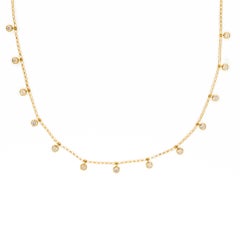 Bezel Set Diamond Dangle 18 Karat Gold Chain Necklace
