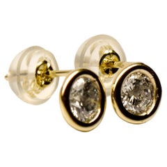 Bezel set diamond earrings 14KT gold 1ct