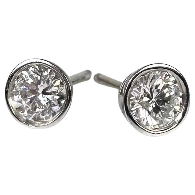 Bezel set diamond earrings 14KT white gold 0.55ct 1.10 grams studs Natural 
