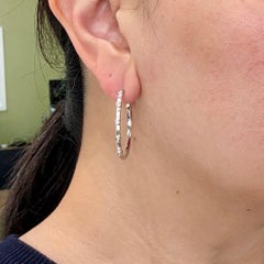 Bezel Set Diamond Hoop Earrings 14k White Gold