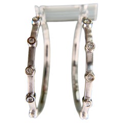 Bezel Set Diamond Hoop Earrings 14k White Gold