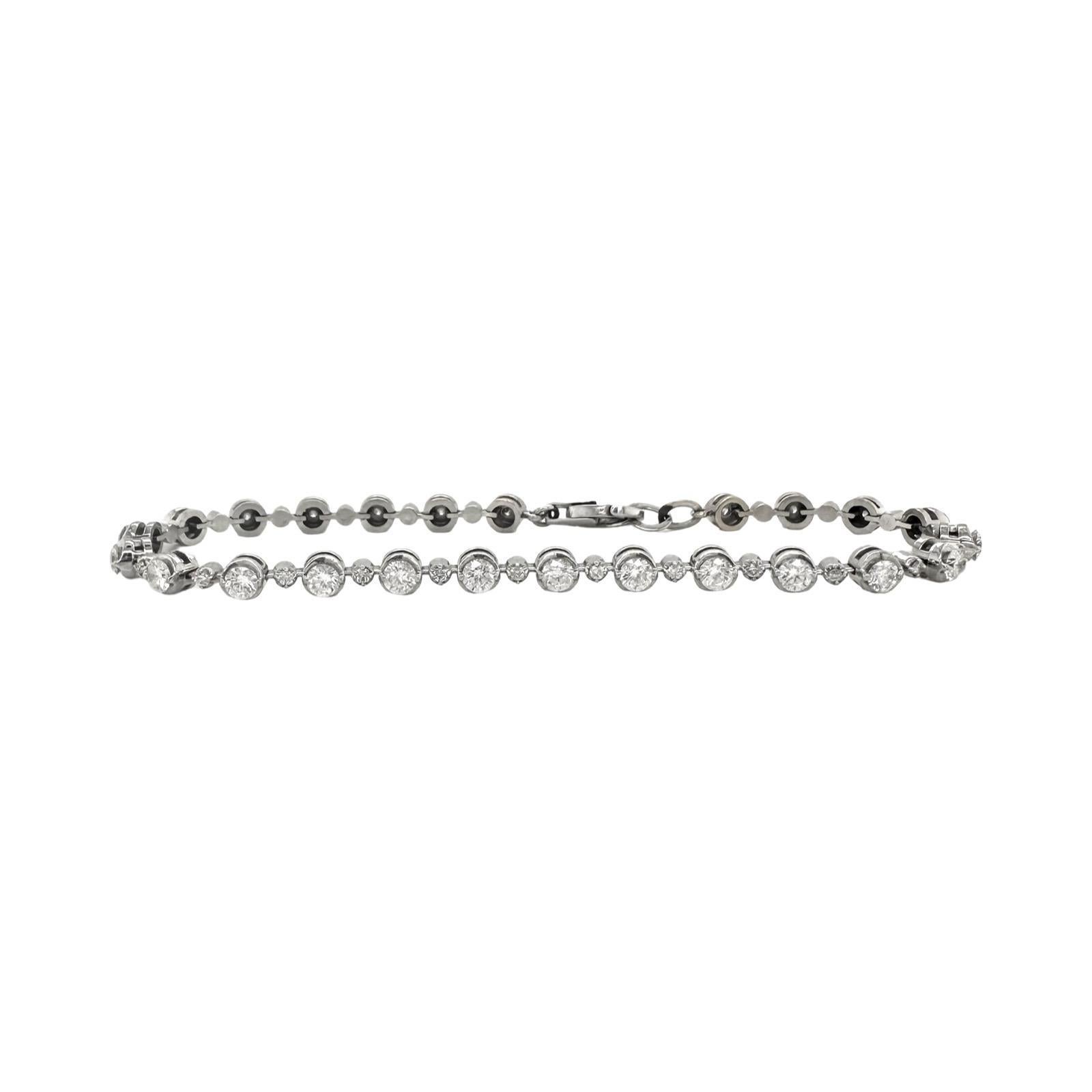 Women's or Men's Bezel Set Diamond Link Tennis Bracelet in 18k White Gold, 7 inches For Sale
