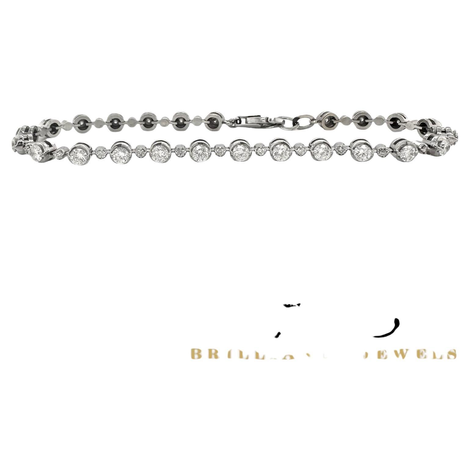 Bezel Set Diamond Link Tennis Bracelet in 18k White Gold, 7 inches