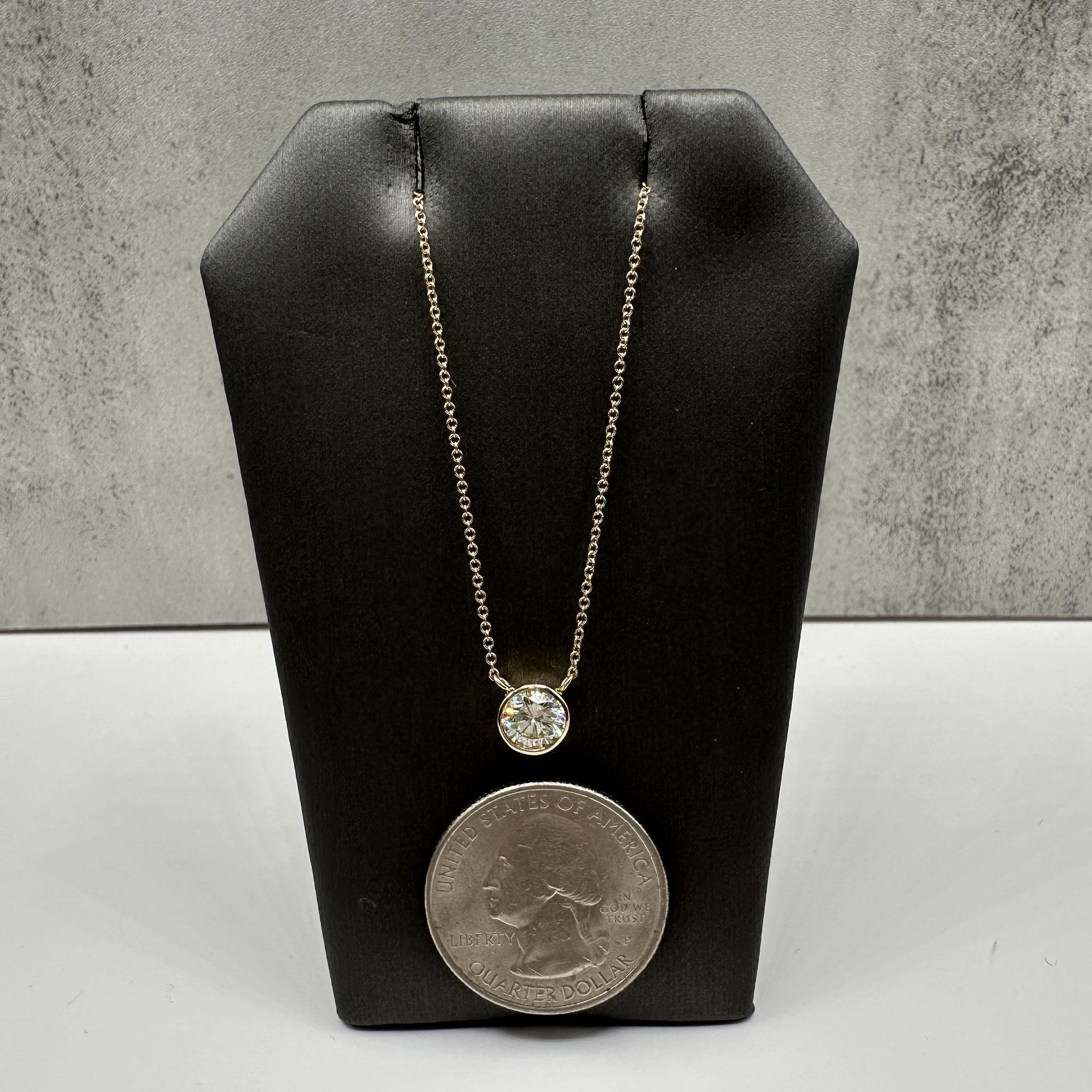 Bezel Set Diamond Necklace in 14kt Yellow Gold - 0.74ct N SI1, GIA Certified In New Condition For Sale In West Hempstead, NY