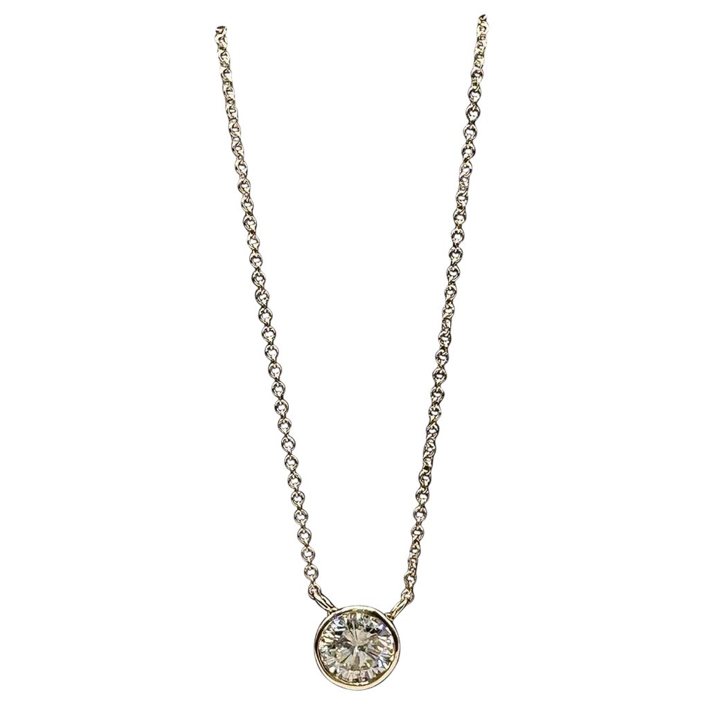 Bezel Set Diamond Necklace in 14kt Yellow Gold - 0.74ct N SI1, GIA Certified For Sale