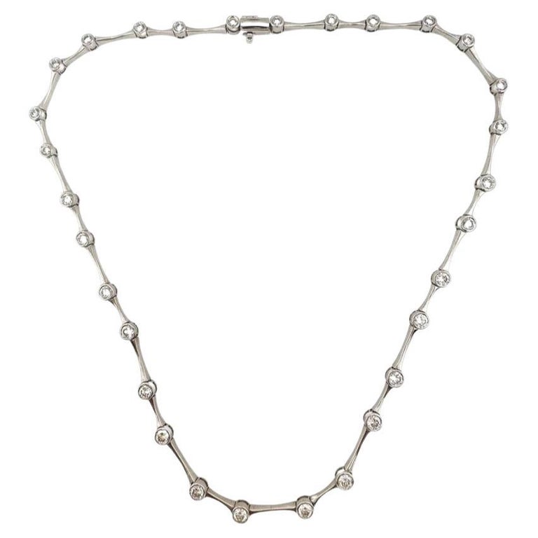Bezel Set Diamond Necklace with Articulated Bone Links in 18k White