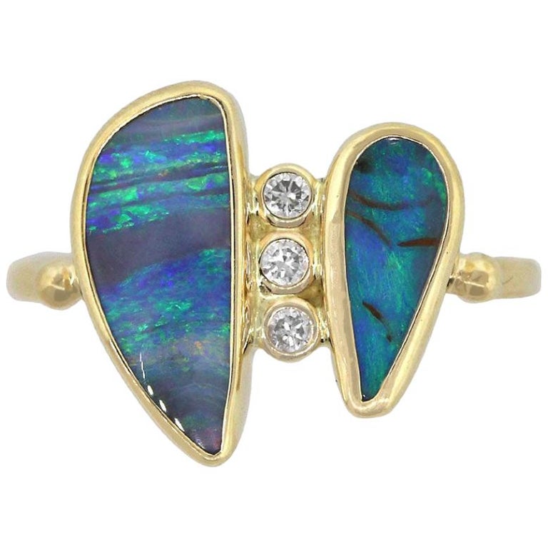 Bezel Set Diamond Opal Ring at 1stDibs