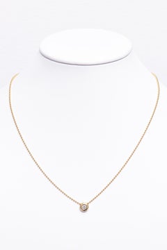 Bezel Set Diamond Pendant on Yellow Gold Ball Chain Necklace