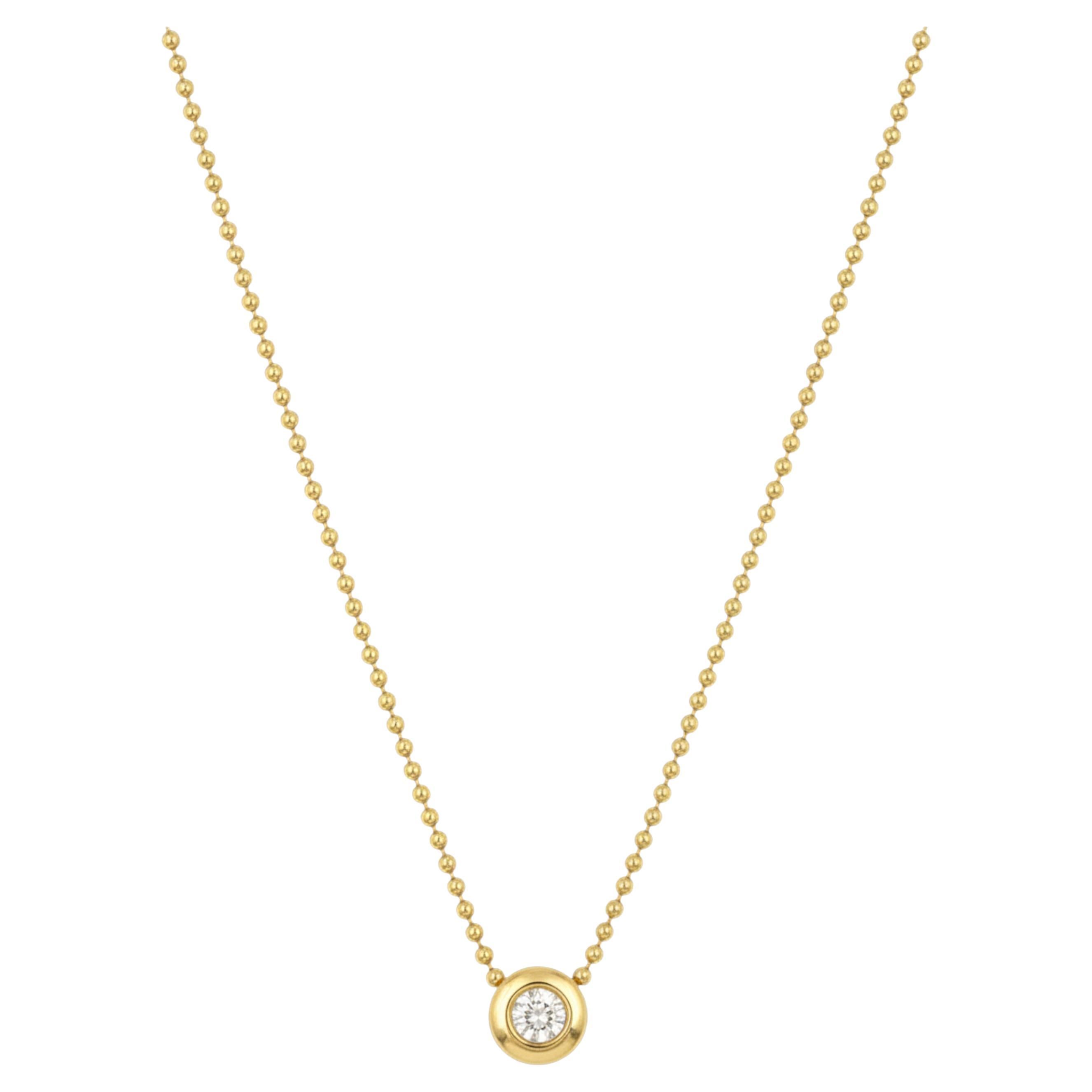 Bezel Set Diamond Pendant on Yellow Gold Ball Chain Necklace