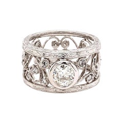 Bezel Set Diamond Ring 1.24 Carat Floral Filigree 14 Karat White Gold