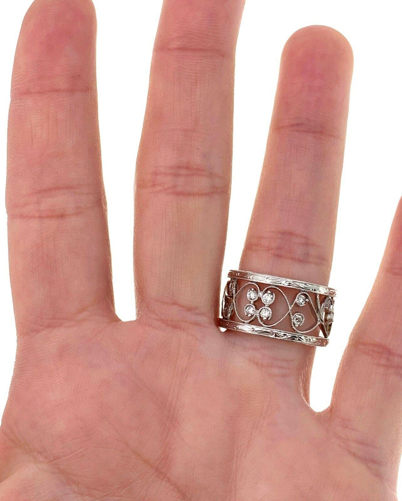 Bezel Set Diamond Ring 1.24 Carat Floral Filigree 14 Karat White Gold 4