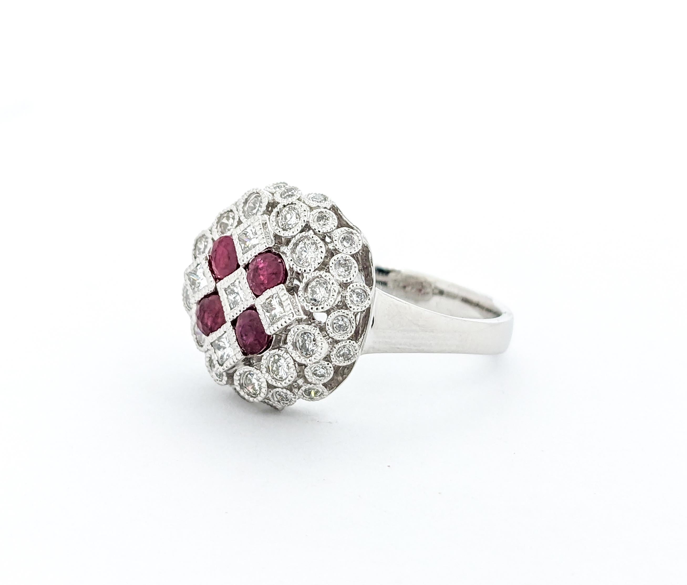 Bezel Set Diamond & Rubies Ring In Platinum In Excellent Condition For Sale In Bloomington, MN
