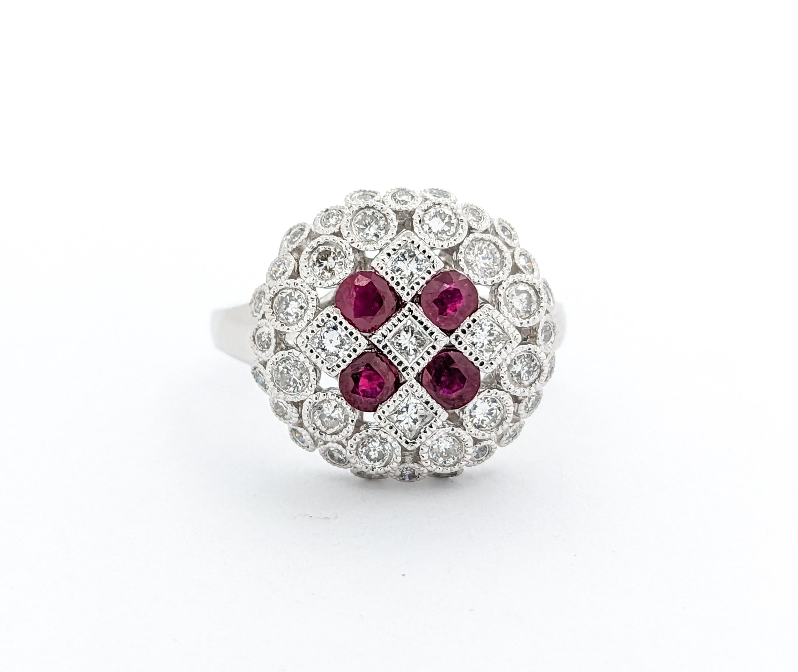 Women's Bezel Set Diamond & Rubies Ring In Platinum For Sale