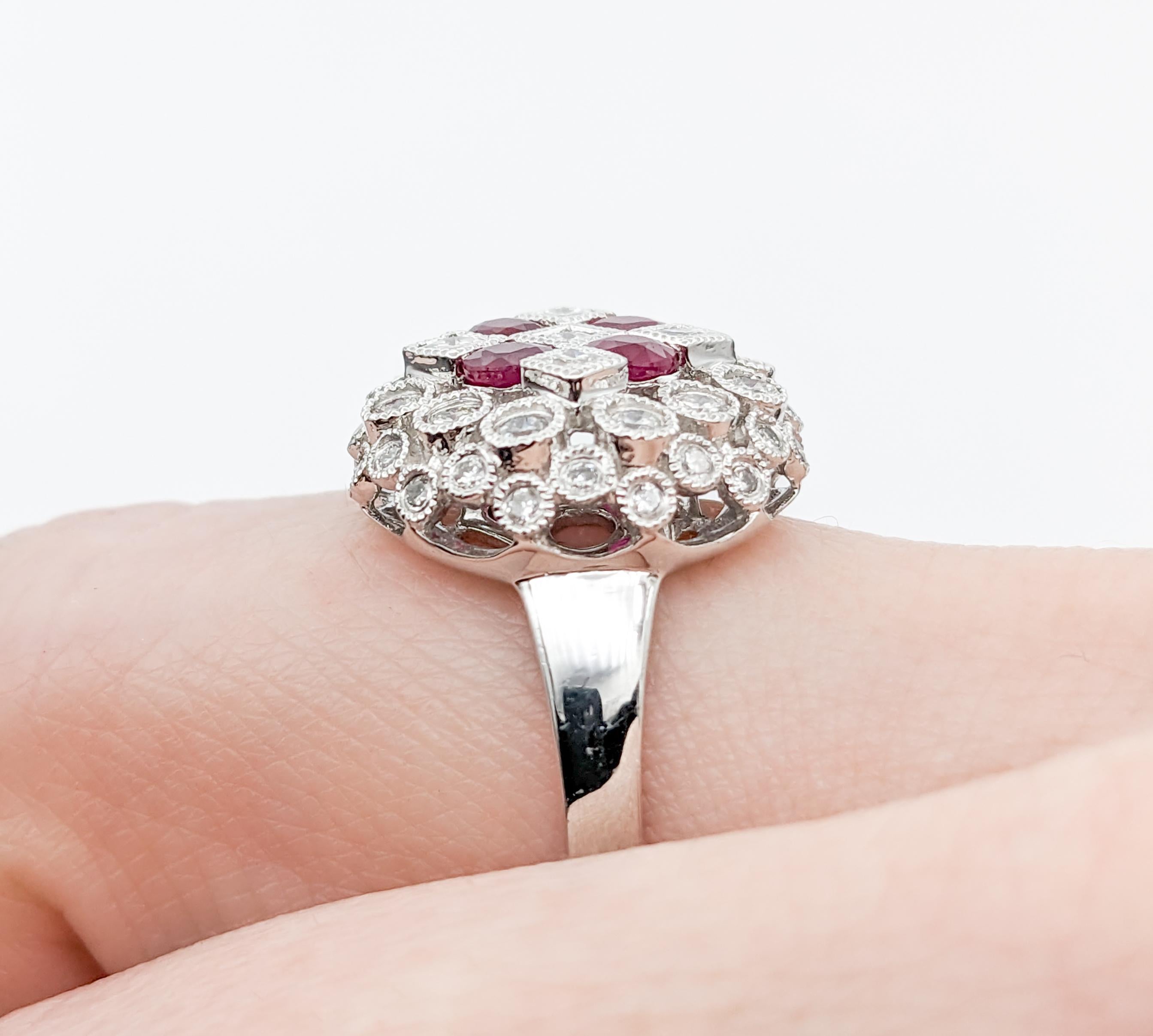Bezel Set Diamond & Rubies Ring In Platinum For Sale 1