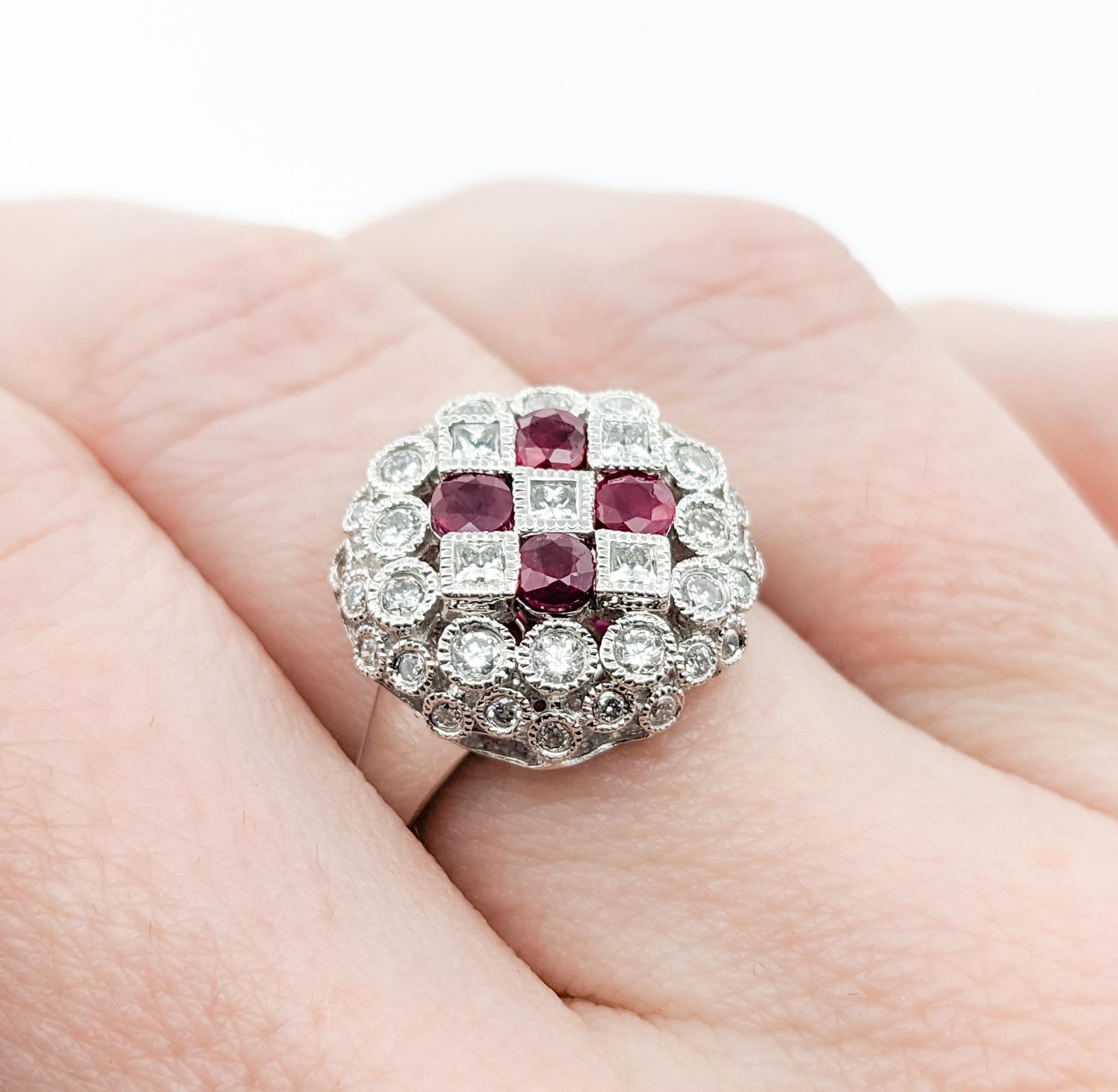 Bezel Set Diamond & Rubies Ring In Platinum For Sale 2