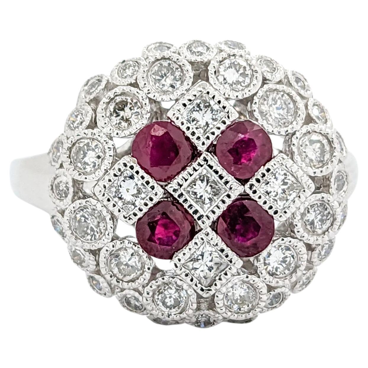Bezel Set Diamond & Rubies Ring In Platinum For Sale