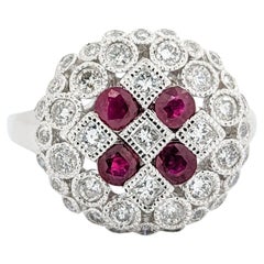 Vintage Bezel Set Diamond & Rubies Ring In Platinum