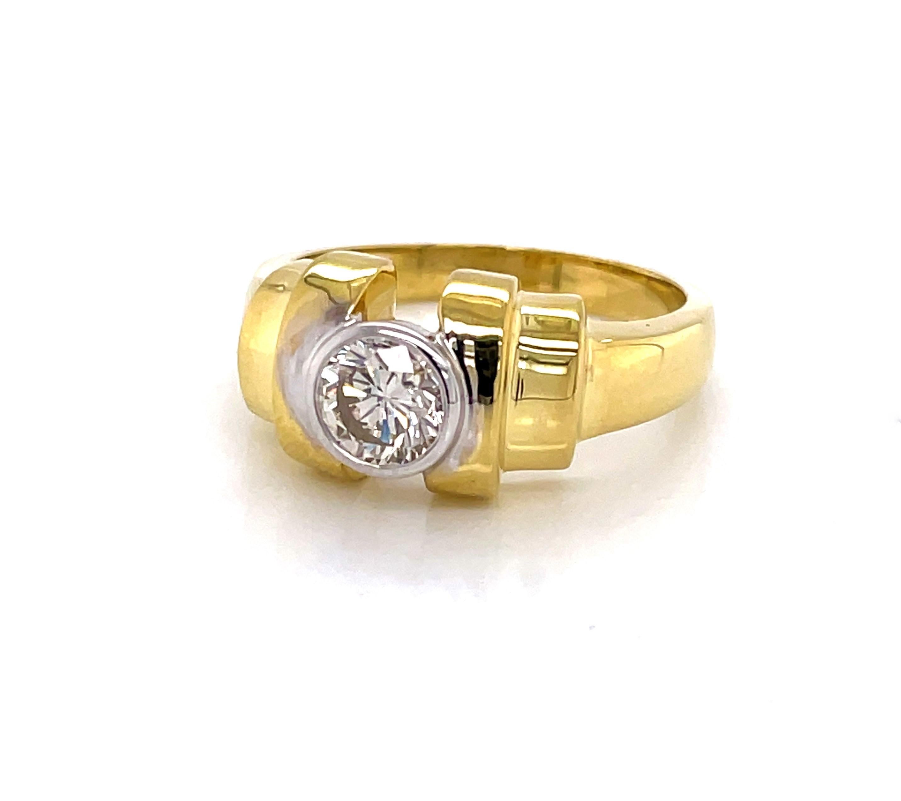 Bezel Set Diamond Solitaire 18 Karat Yellow Gold Estate Ring For Sale 8