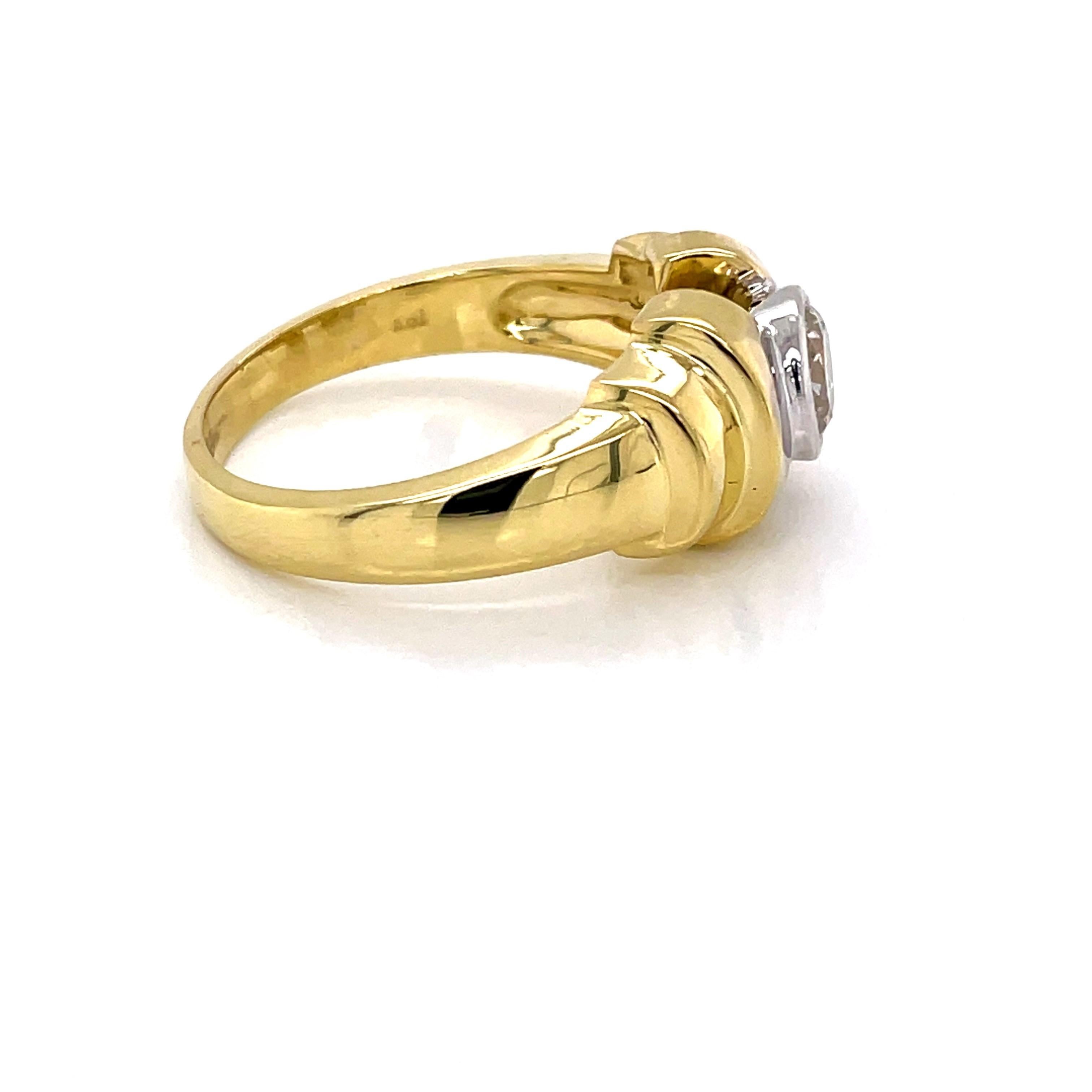 Bezel Set Diamond Solitaire 18 Karat Yellow Gold Estate Ring For Sale 1