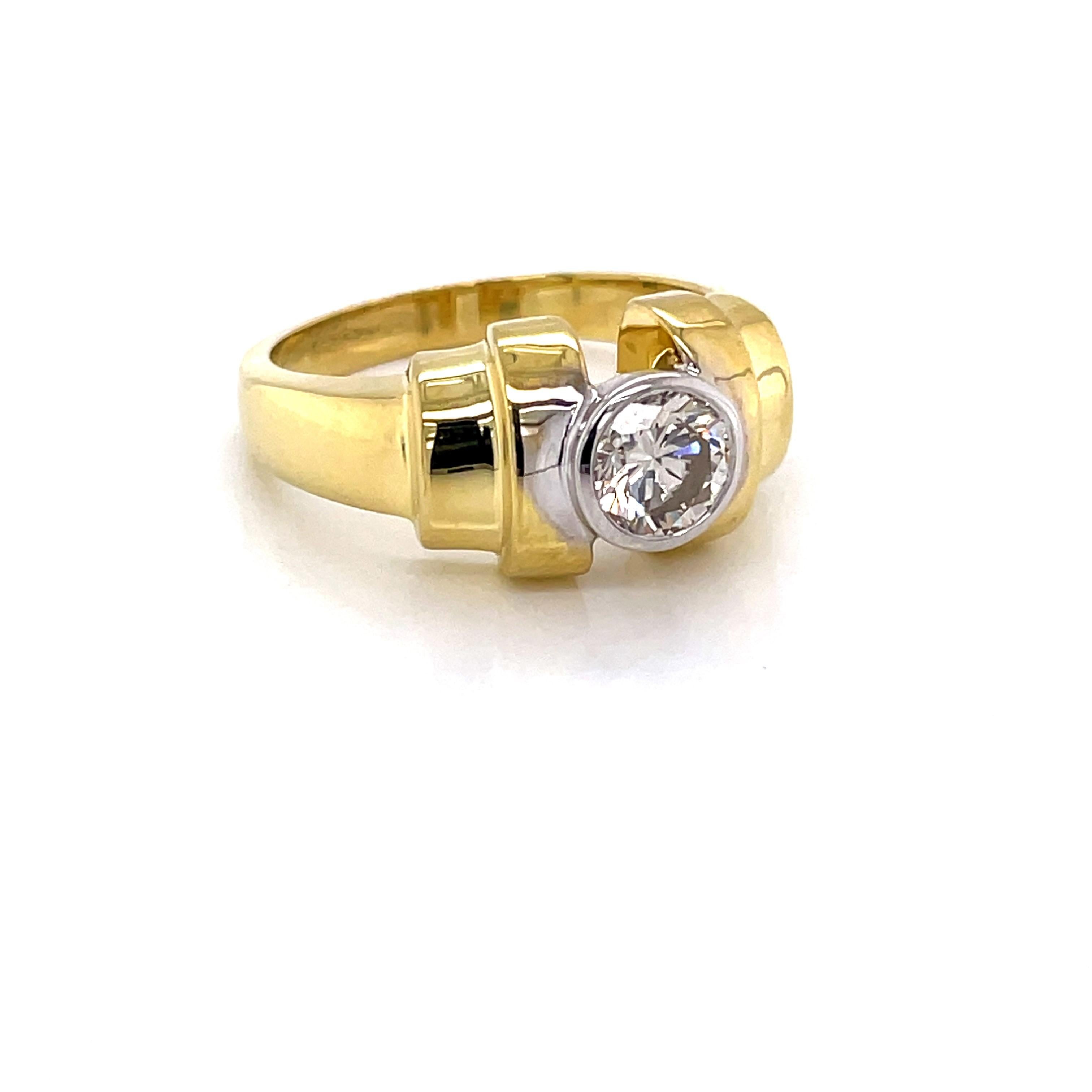 Bezel Set Diamond Solitaire 18 Karat Yellow Gold Estate Ring For Sale 4