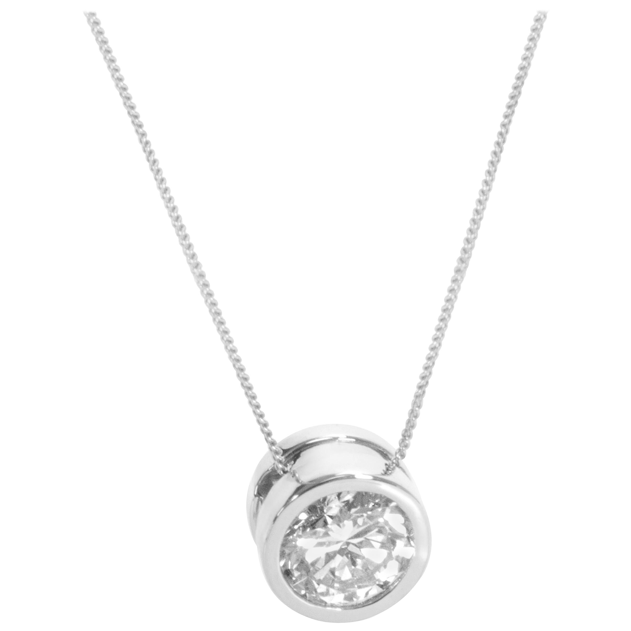 Bezel Set Diamond Solitaire Necklace in 14 Karat White Gold ‘1 Carat’