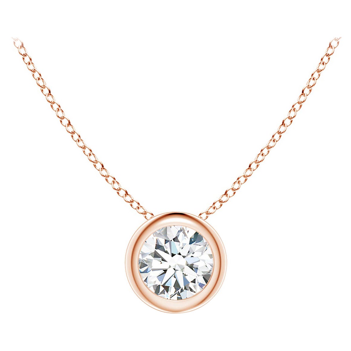 Bezel-Set Diamond Solitaire Pendant in 14K Rose Gold (Color-G  Clarity-VS2)