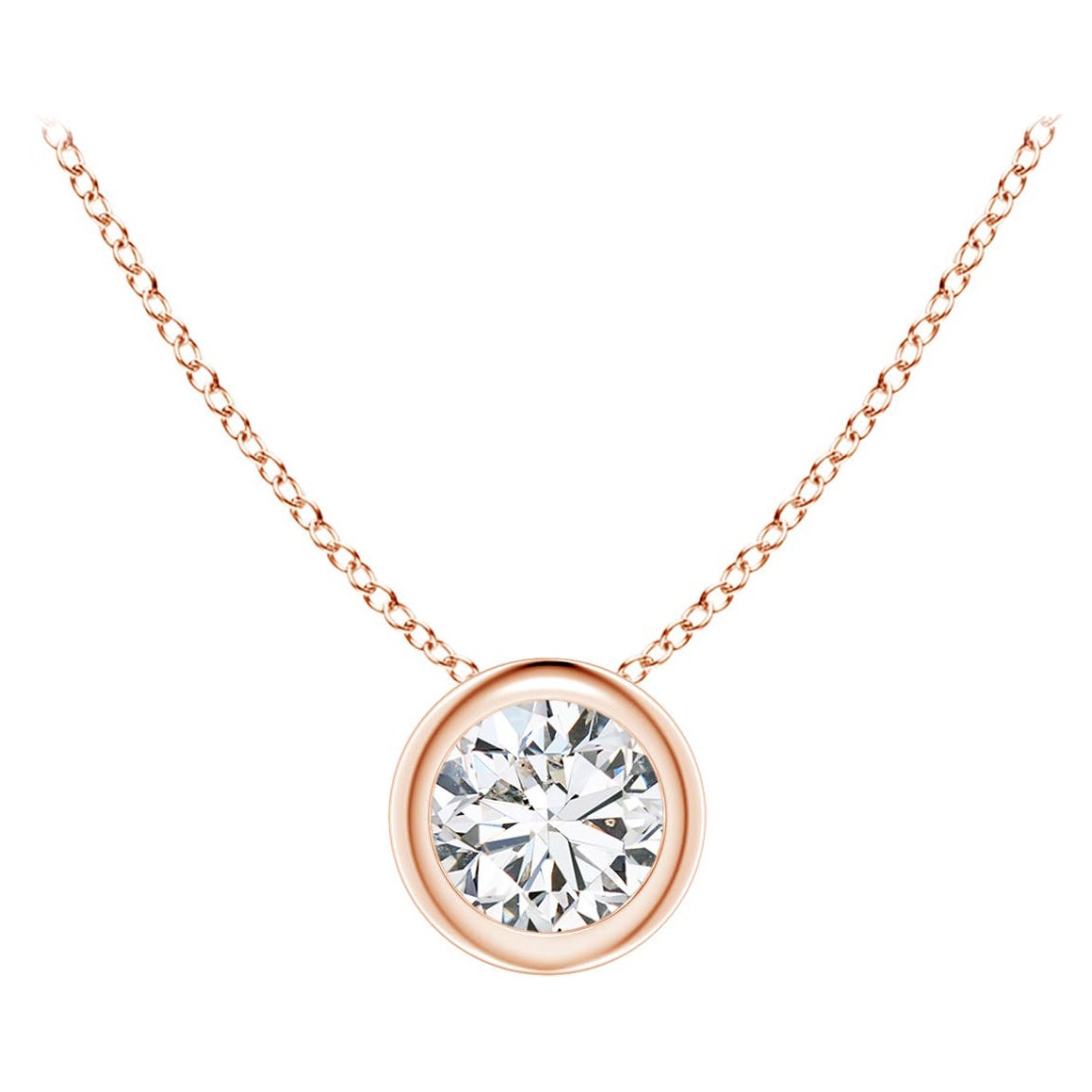 Bezel-Set Diamond Solitaire Pendant in 14K Rose Gold (Color-H  Clarity-SI2)