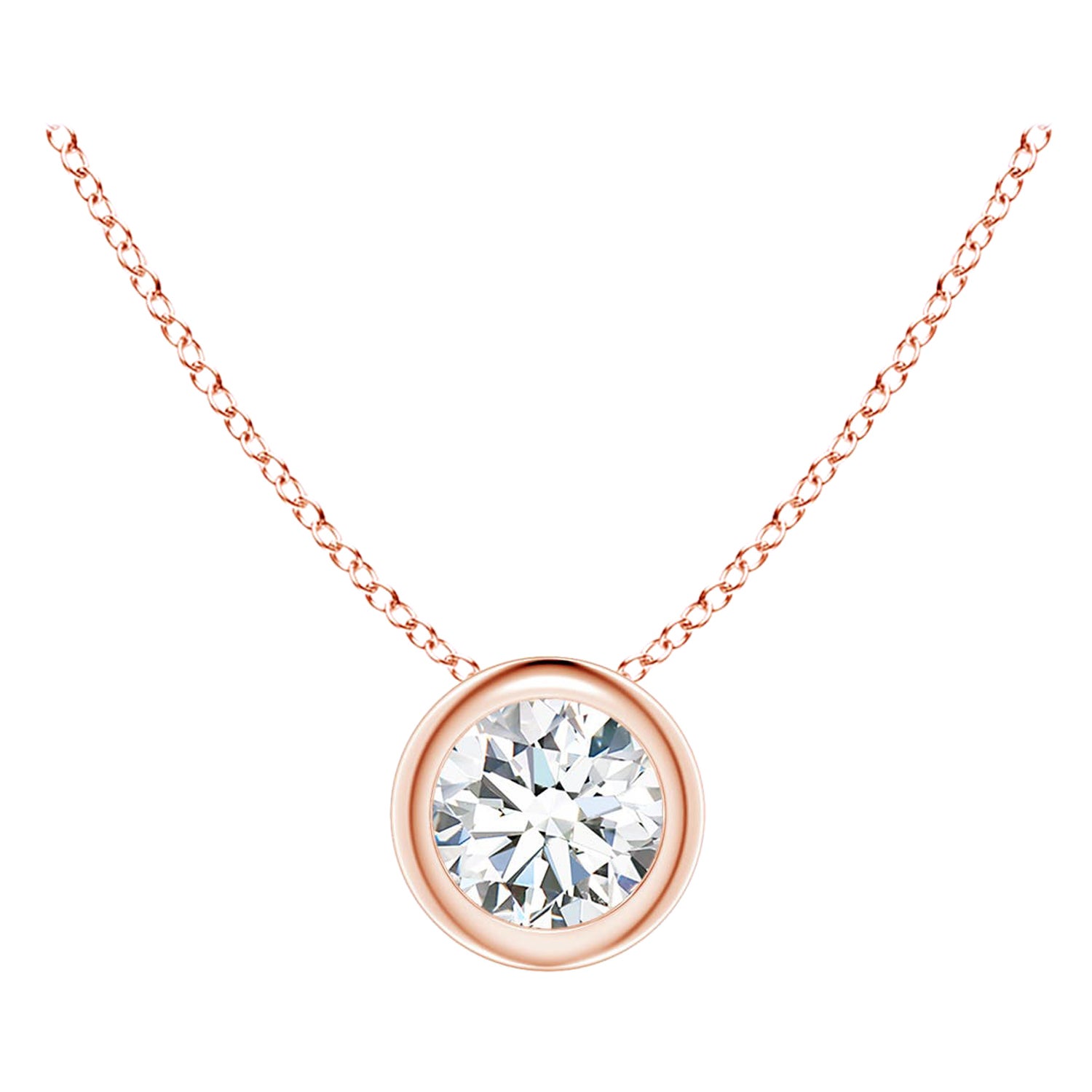 Bezel-Set Diamond Solitaire Pendant in 18K Rose Gold (Color-G  Clarity-VS2)