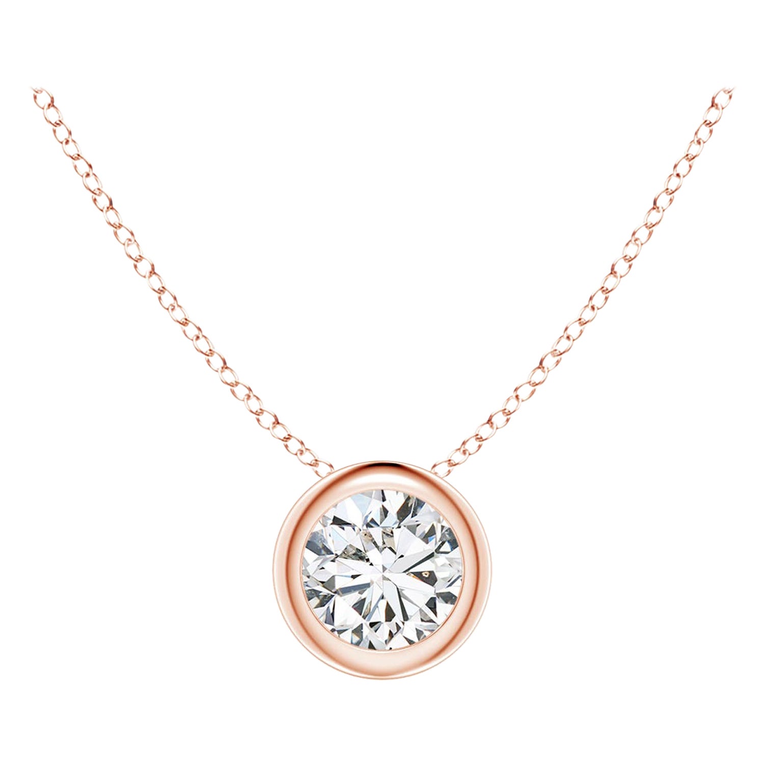 Bezel-Set Diamond Solitaire Pendant in 18K Rose Gold (Color-H  Clarity-SI2)