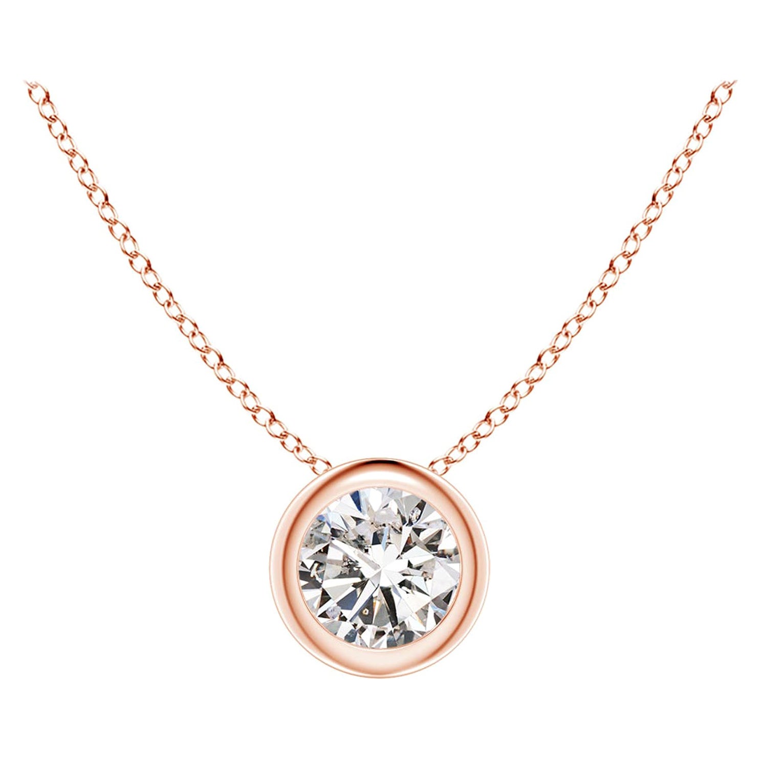 Bezel-Set Diamond Solitaire Pendant in 18K Rose Gold (Color-I-J  Clarity-I1-I2)