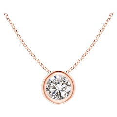 Bezel-Set Diamond Solitaire Pendant in 18K Rose Gold (Color-I-J  Clarity-I1-I2)