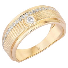 Bezel Set Diamond Statement 14K (or 18k upon request) Yellow Gold Band Ring