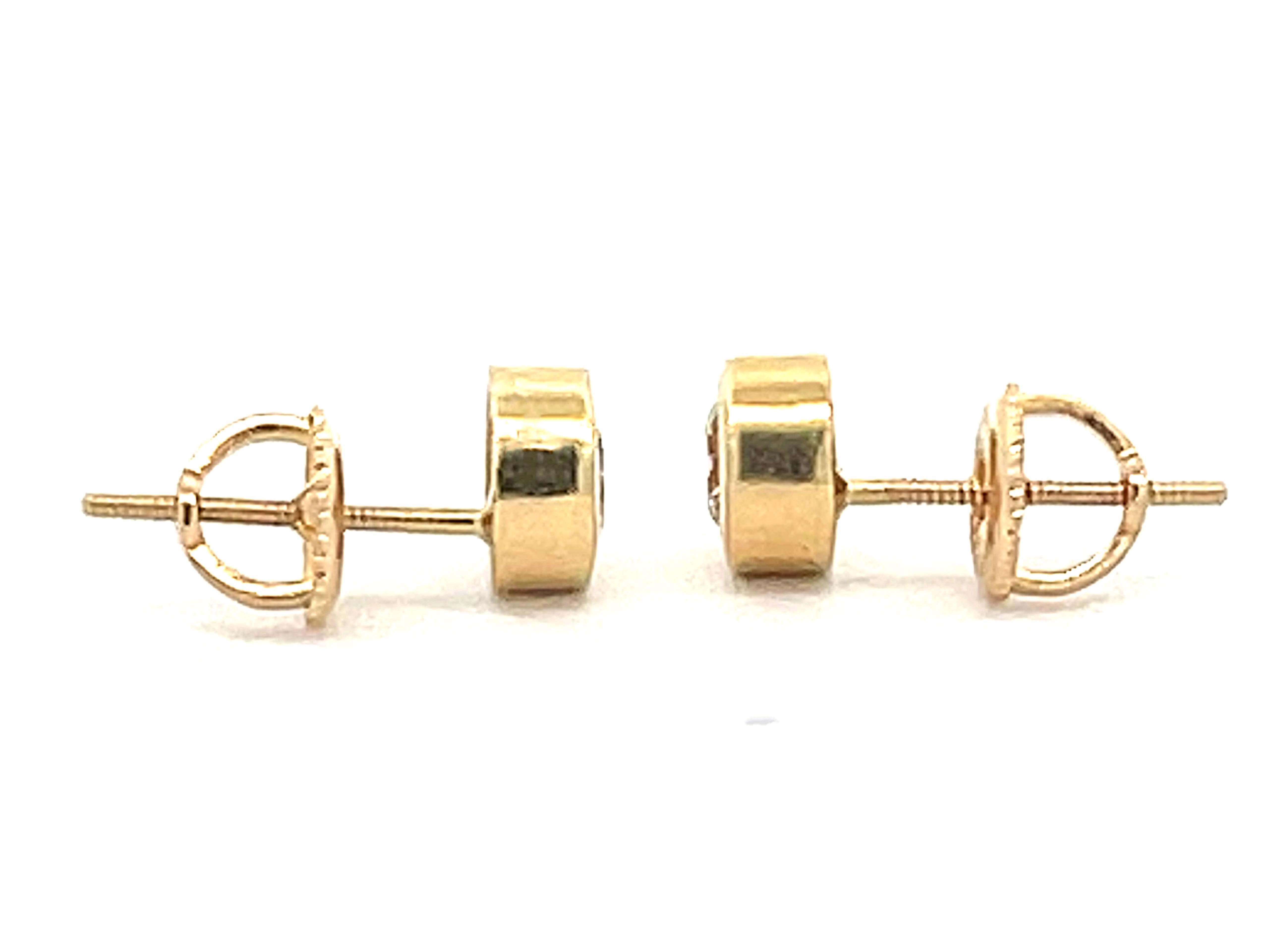 Women's Bezel Set Diamond Stud Earrings in 14k Yellow Gold For Sale