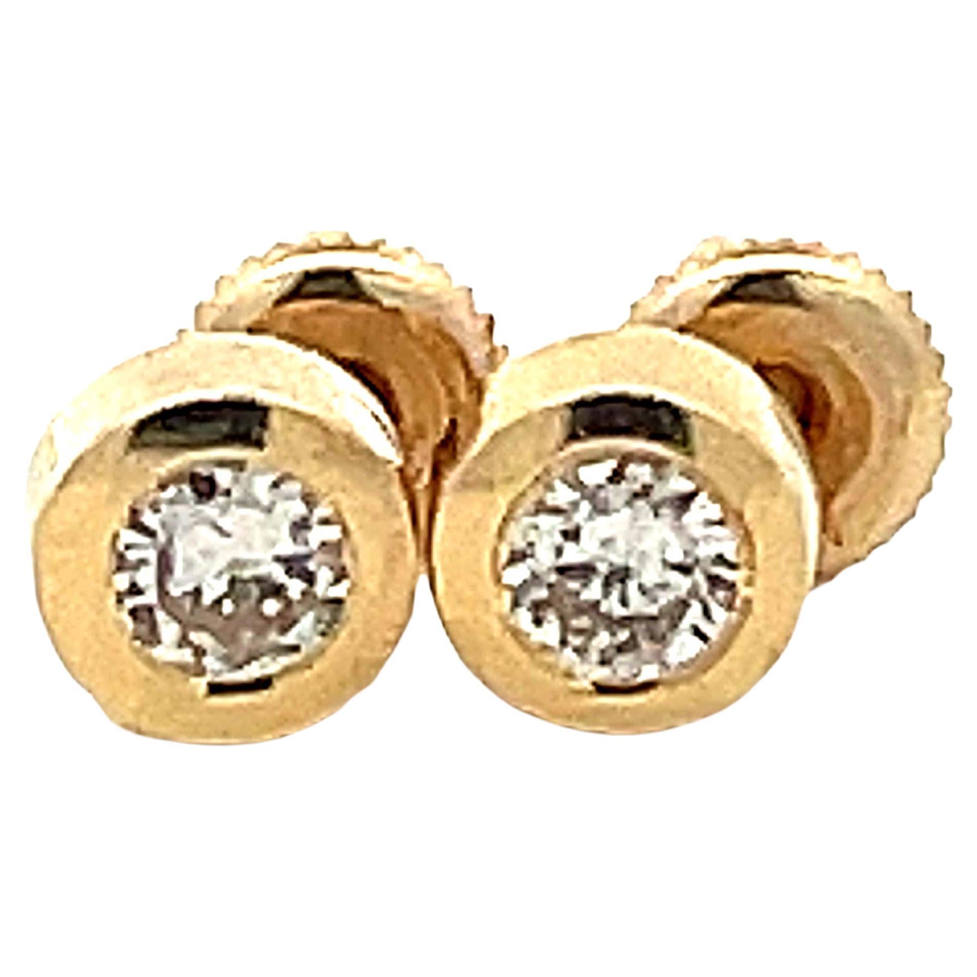 Bezel Set Diamond Stud Earrings in 14k Yellow Gold For Sale