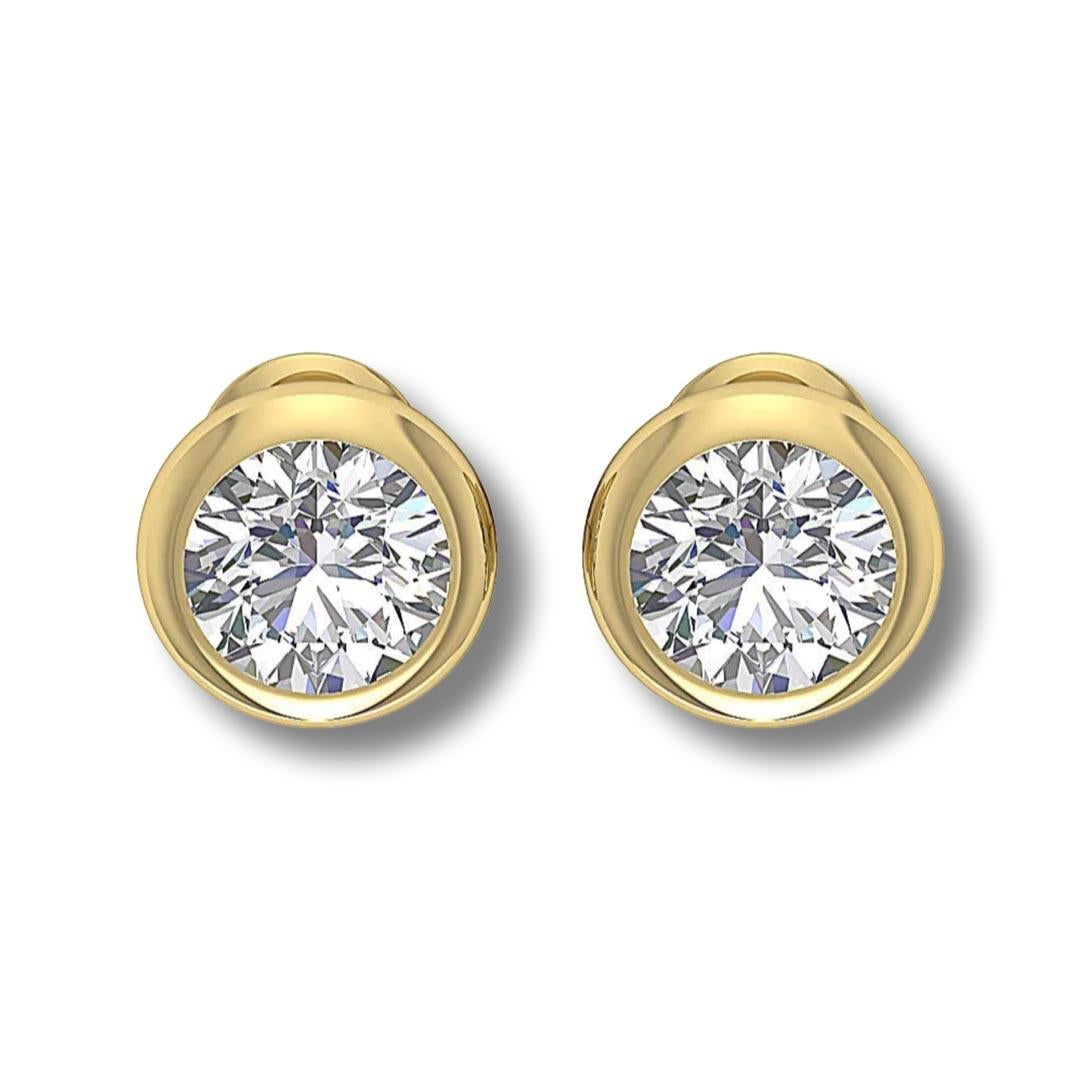 Brilliant Cut Bezel Set Diamond Studs in 18k Yellow Gold 0.50 TCW For Sale