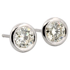 Bezel Set Diamond Studs, Martini Style, 14K White Gold 1.02 carat