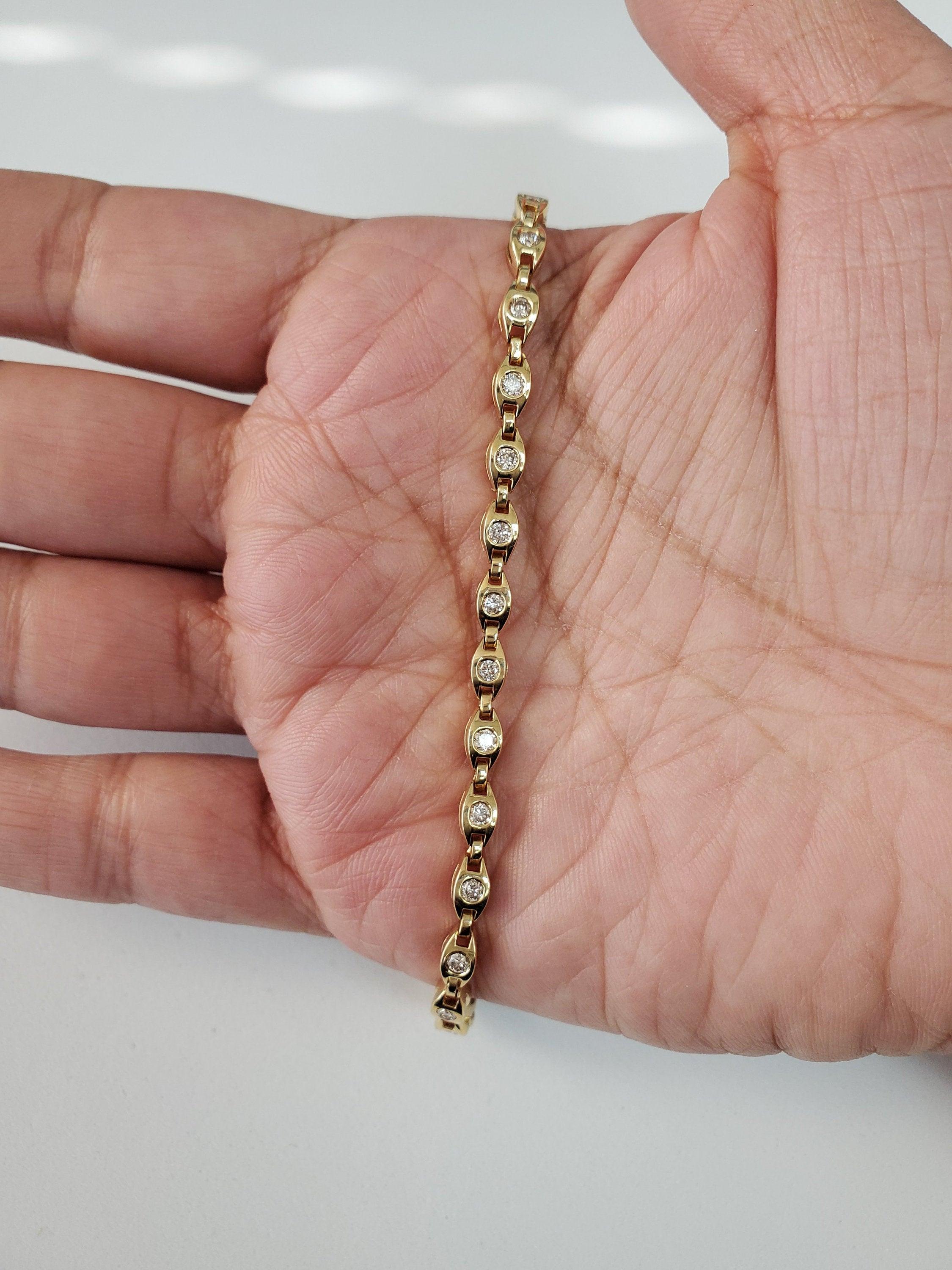 Pulsera de tenis con diamantes engastados en bisel 1,00cttw Oro amarillo de 14 quilates Corte redondo en venta