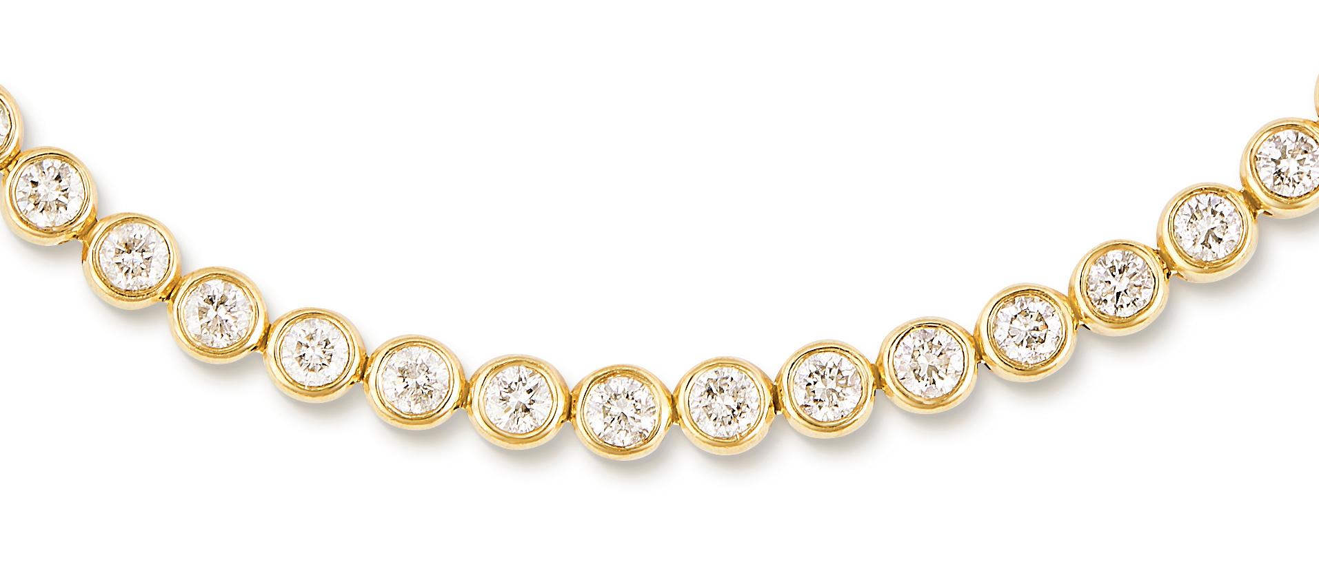 Diamant-Tennisarmband mit Lünette aus 18 Karat Gelbgold von Allison Bryan (Moderne) im Angebot