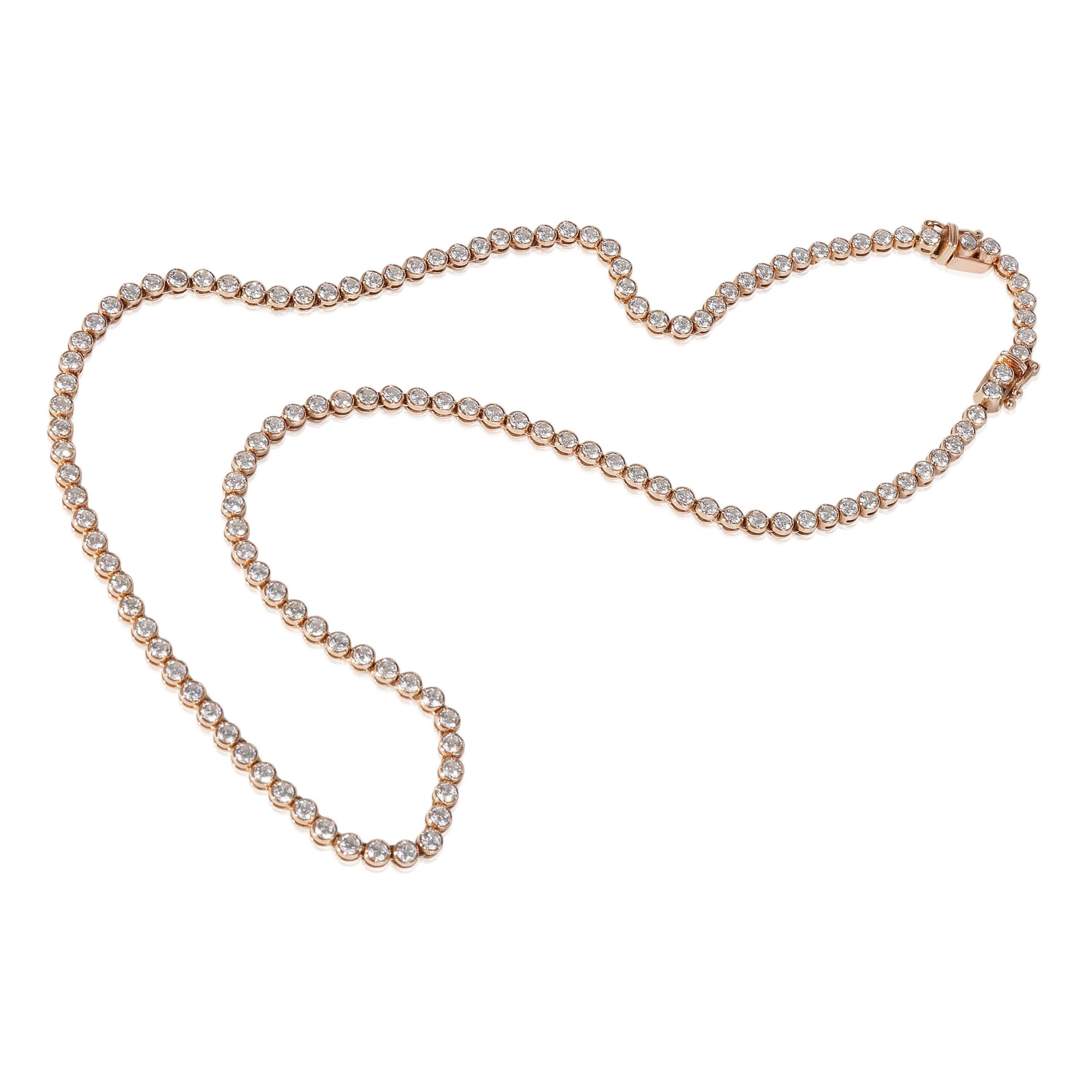 Bezel Set Diamond Tennis Necklace in 18k Rose Gold 5.36 CTW In Excellent Condition In New York, NY