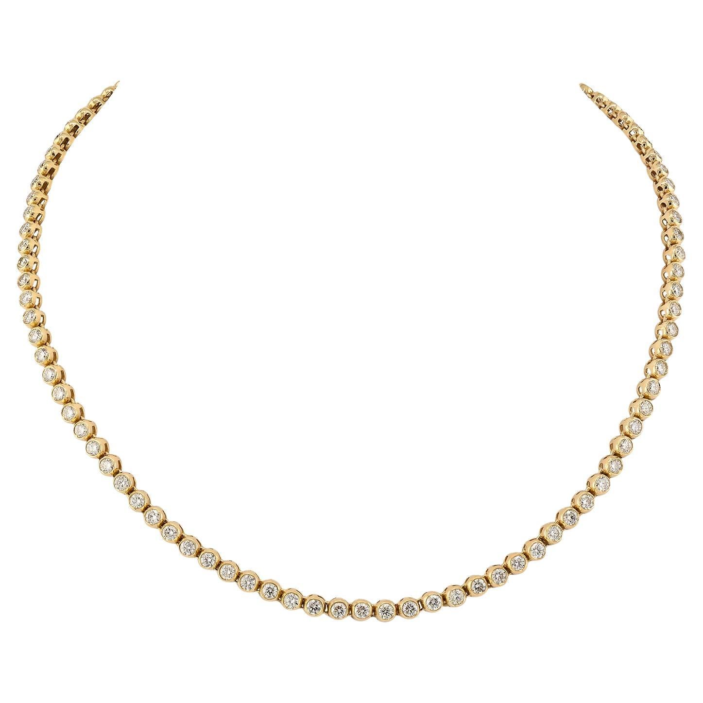 Bezel-Set Diamond Tennis Necklace in 18kt Yellow Gold For Sale
