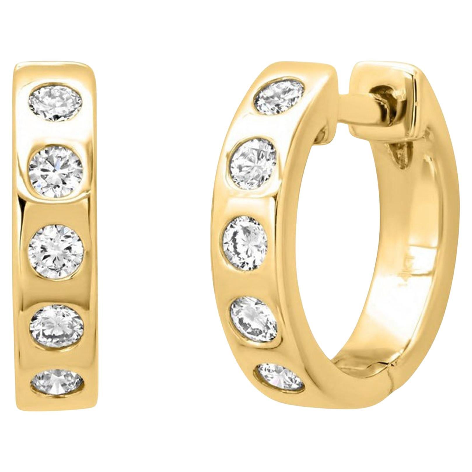 Bezel Set Diamonds 14K (or 18k upon request) Gold Huggie Hoop Earrings