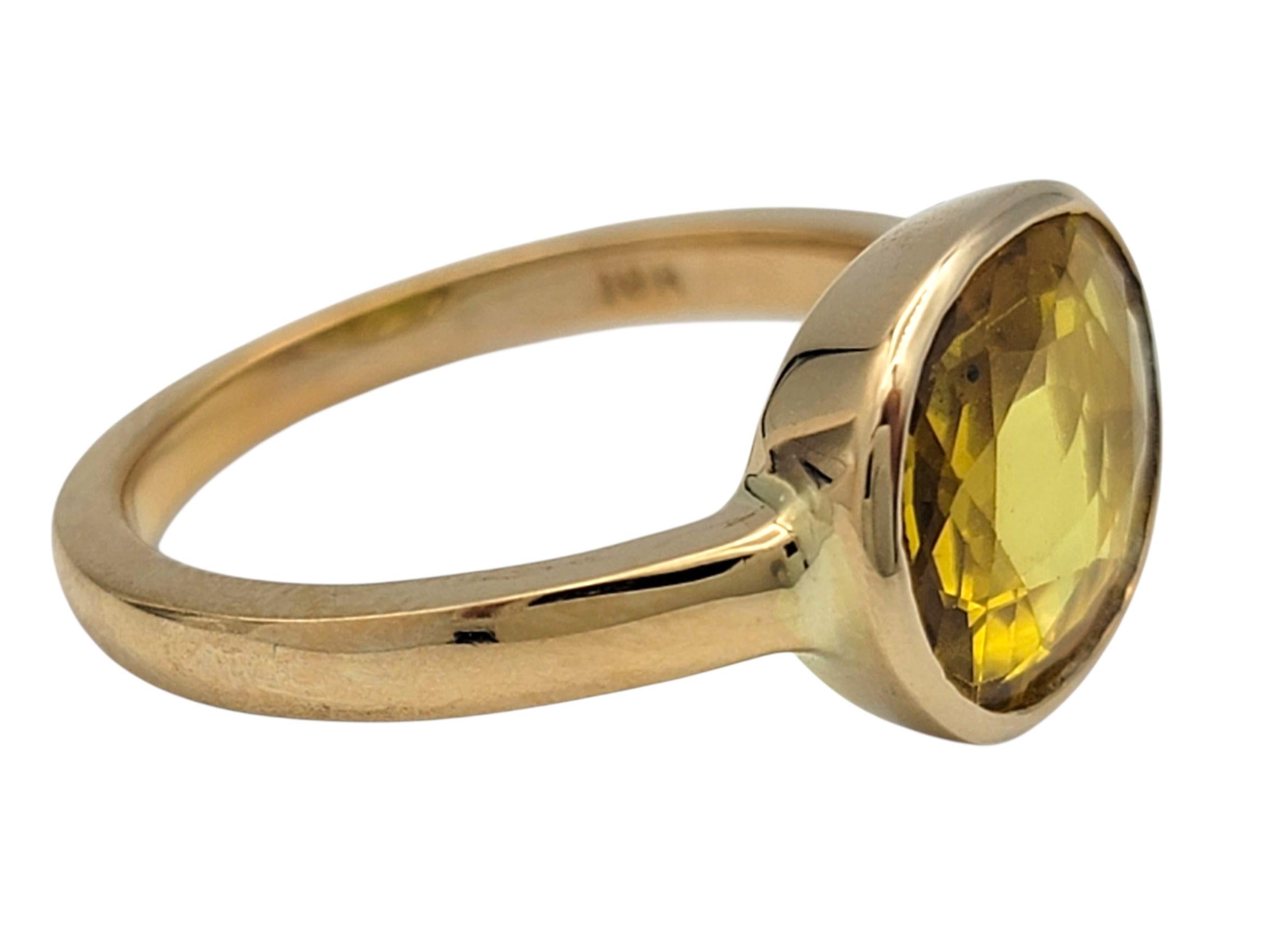  Bague solitaire en or jaune 18 carats sertie d'un chaton et d'un saphir jaune ovale East West Pour femmes 