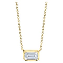 Bezel Set Emerald Cut 18K Gold Diamond Necklace
