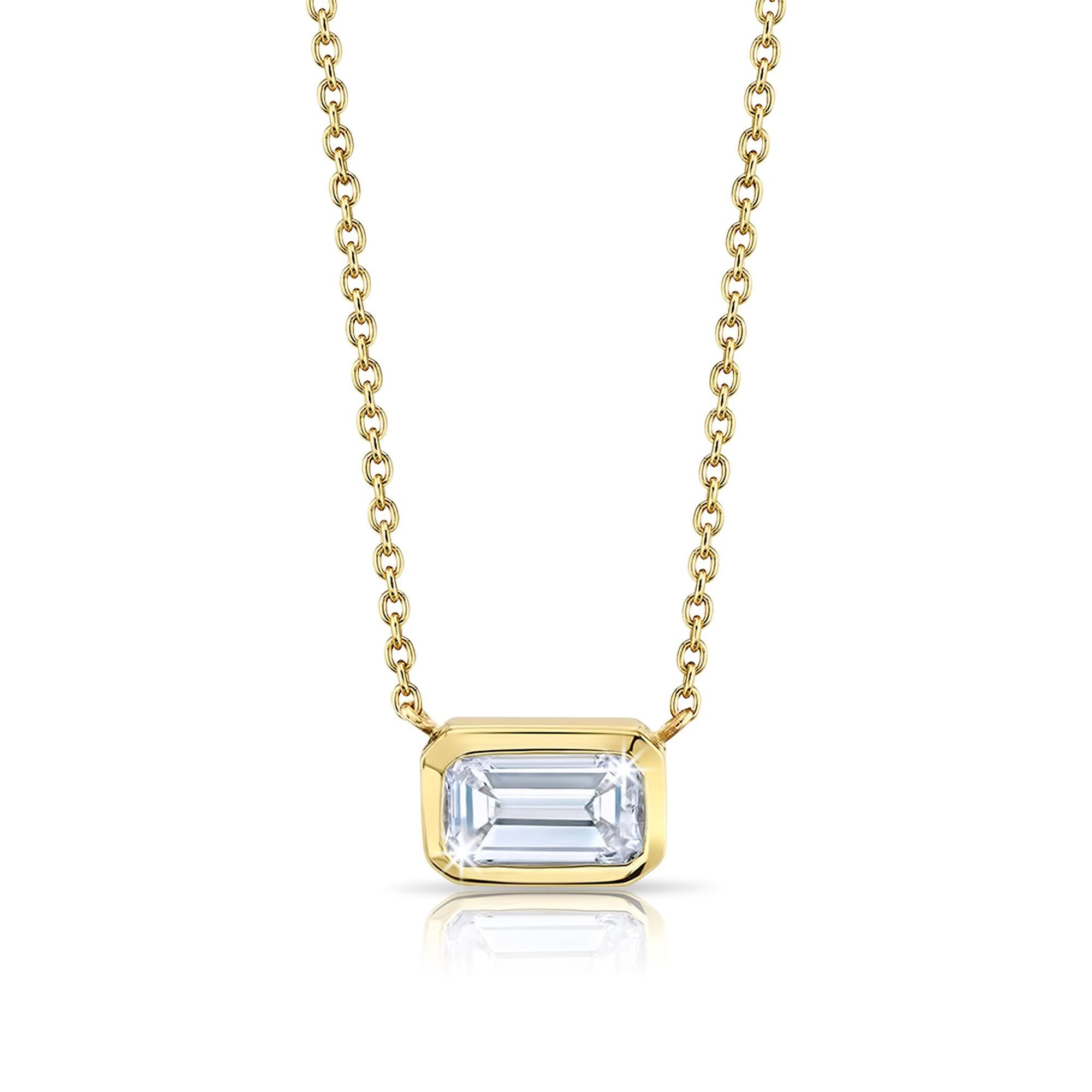 Diamant-Halskette mit Smaragdschliff aus 18 Karat Gold mit Lünette