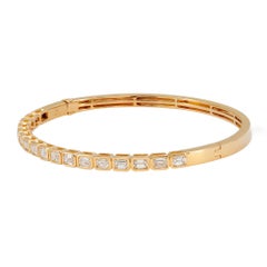 Bezel Set Emerald Cut Diamond Bangle Bracelet 18K Yellow Gold 1.94Cttw