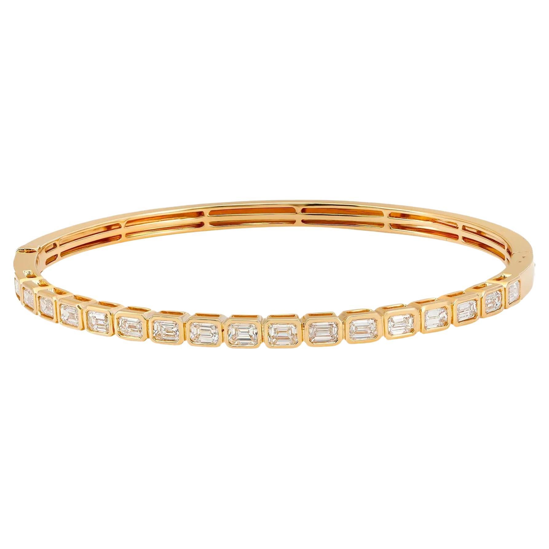 Bezel Set Emerald Cut Diamond Bangle Bracelet 18K Yellow Gold 1.94Cttw