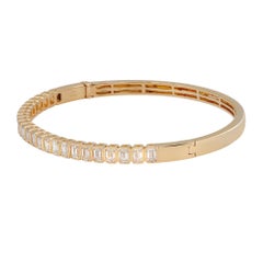 Bezel Set Emerald Cut Diamond Bangle Bracelet 18K Yellow Gold 2.52Cttw