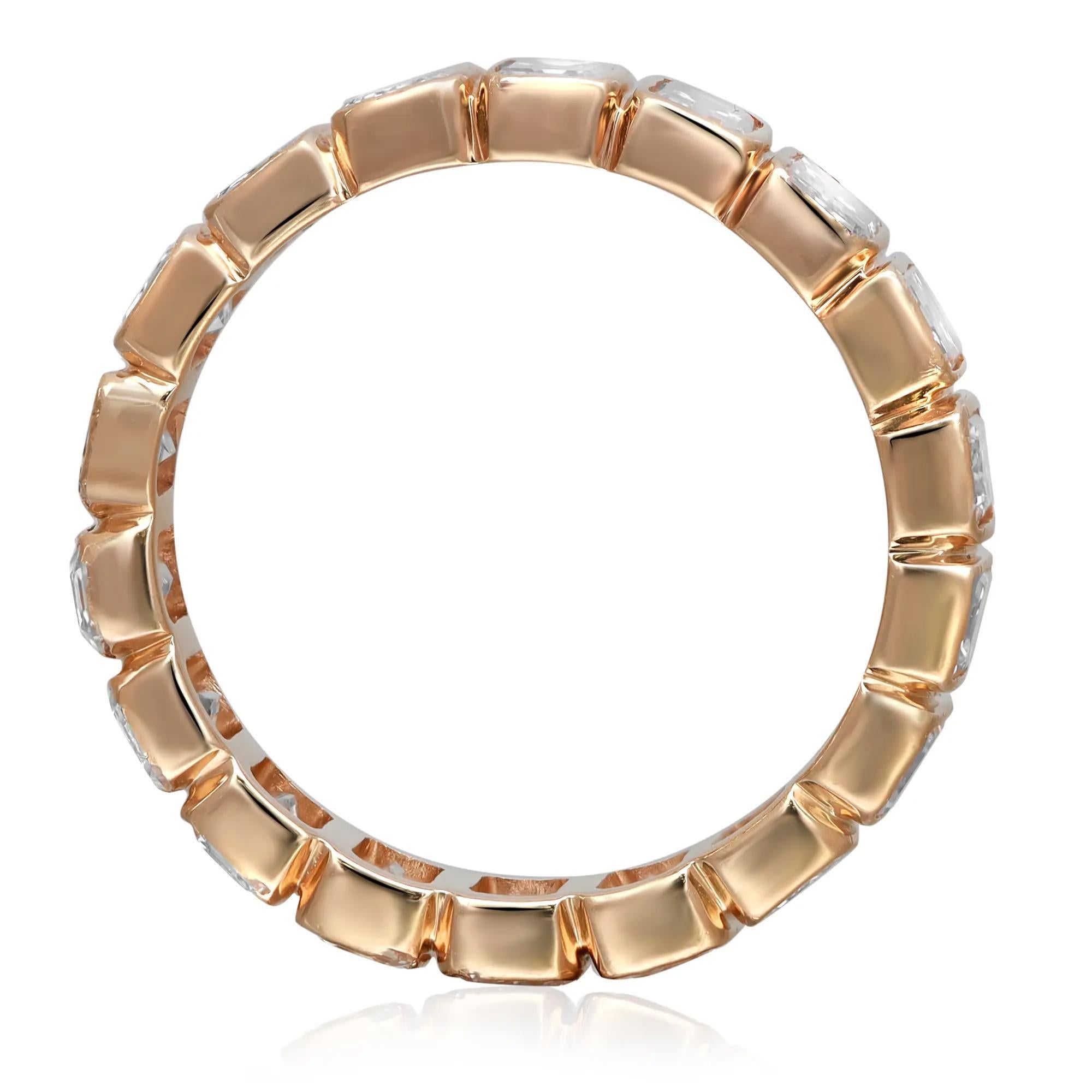 Modern Bezel Set Emerald Cut Diamond Eternity Band Ring 14K Yellow Gold 3.35Cttw Size 6 For Sale